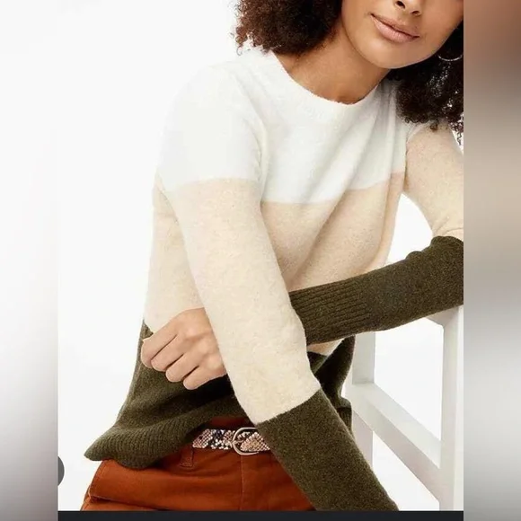 J. Crew Colorblock Sweater - White, Cream, Olive - Picture 2 of 5